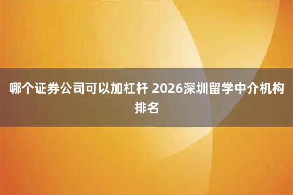 哪个证券公司可以加杠杆 2026深圳留学中介机构排名