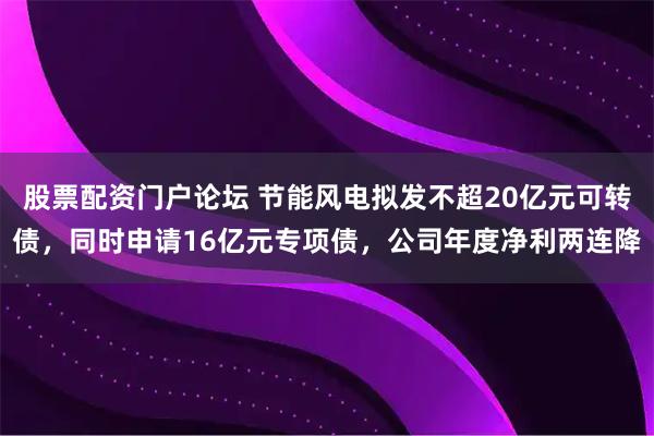 股票配资门户论坛 节能风电拟发不超20亿元可转债，同时申请16亿元专项债，公司年度净利两连降